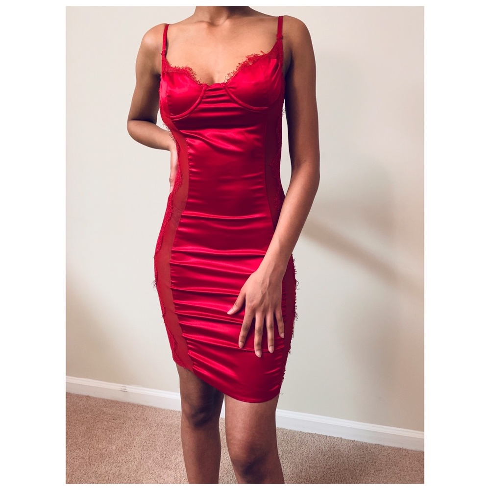 raspberry satin bodycon dress